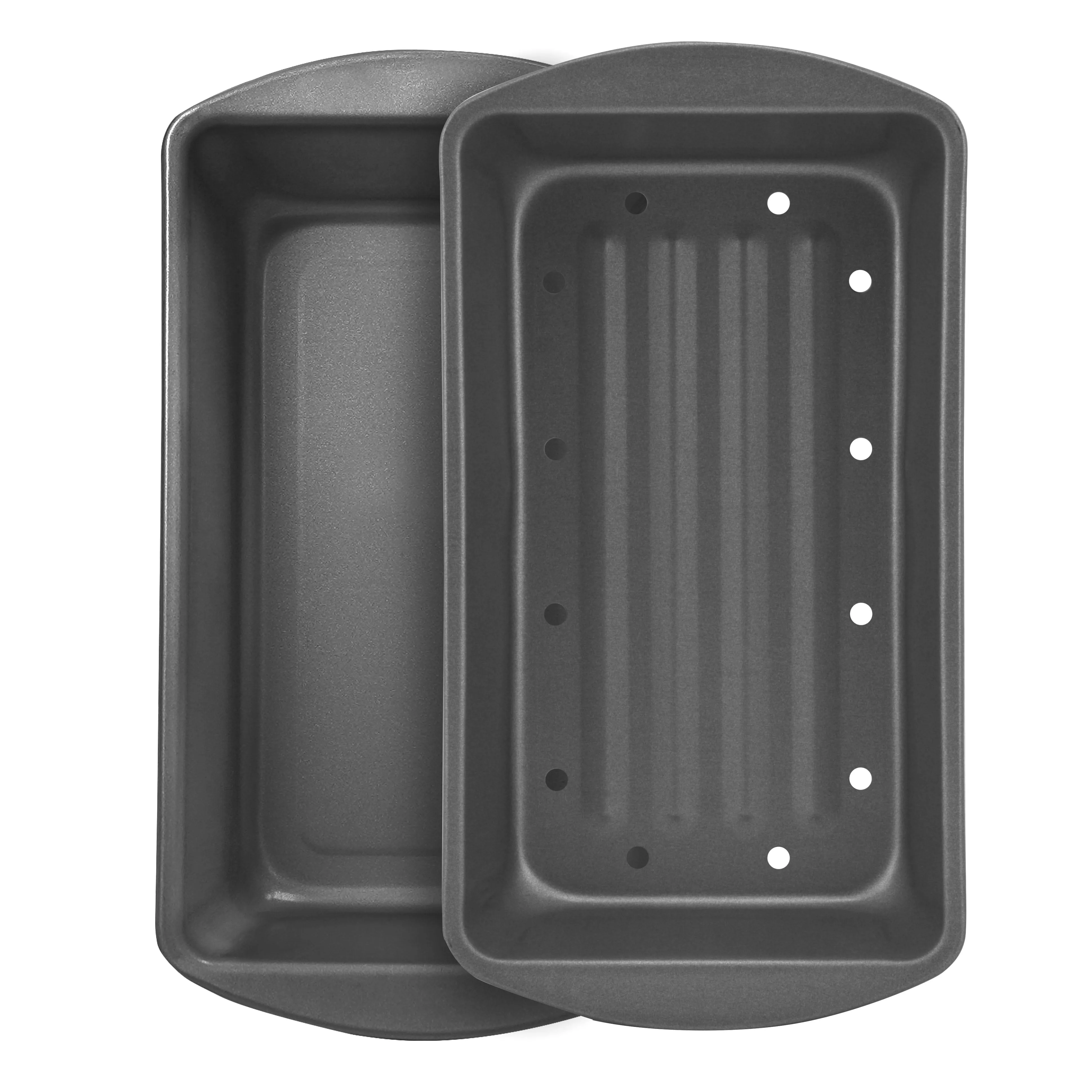 Nonstick 9.3" X 5.2" X 2.7" Meatloaf Pan with Insert, Bread and Loaf Pan, Gray