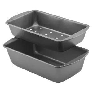 Nonstick 9.3" X 5.2" X 2.7" Meatloaf Pan with Insert, Bread and Loaf Pan, Gray