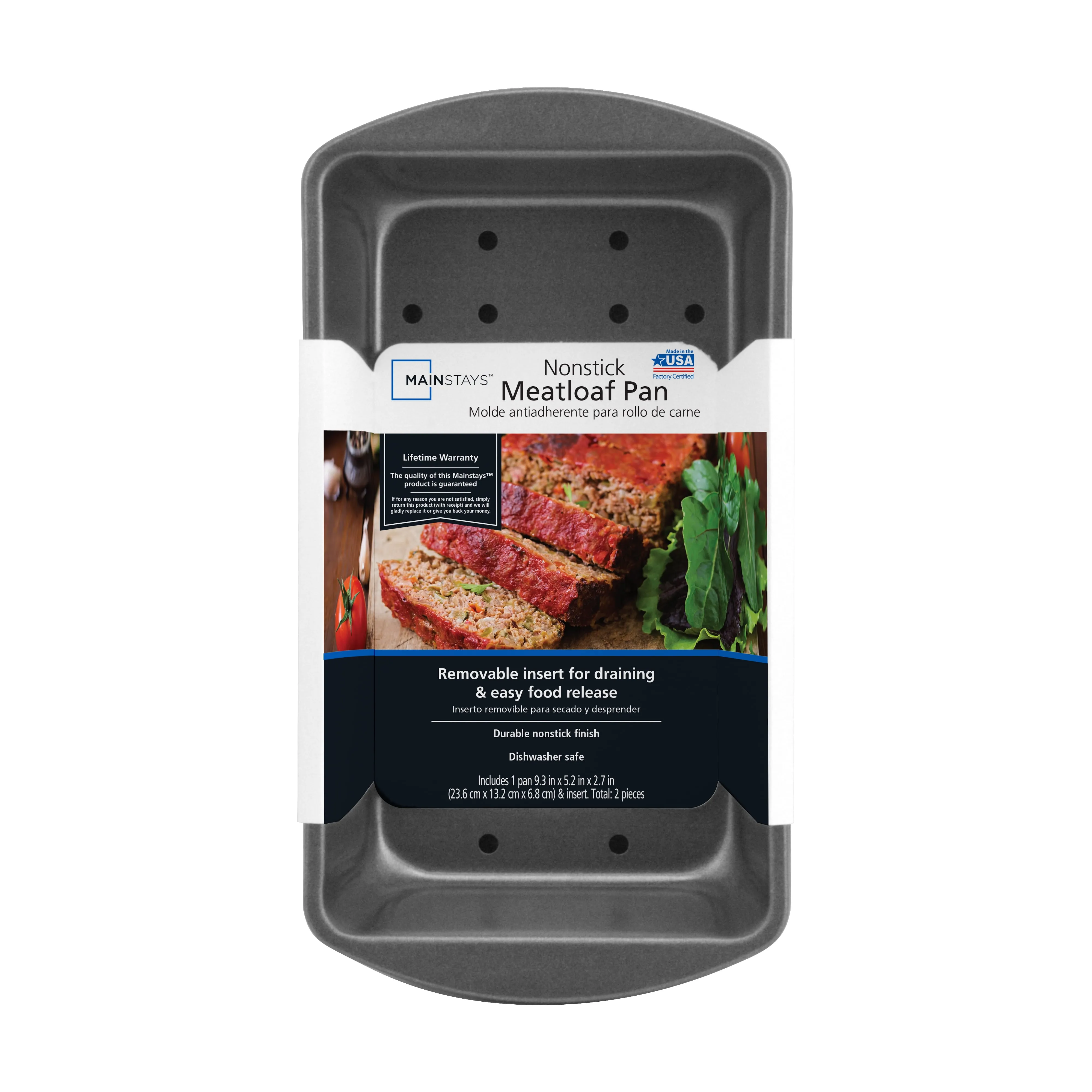 Nonstick 9.3" X 5.2" X 2.7" Meatloaf Pan with Insert, Bread and Loaf Pan, Gray