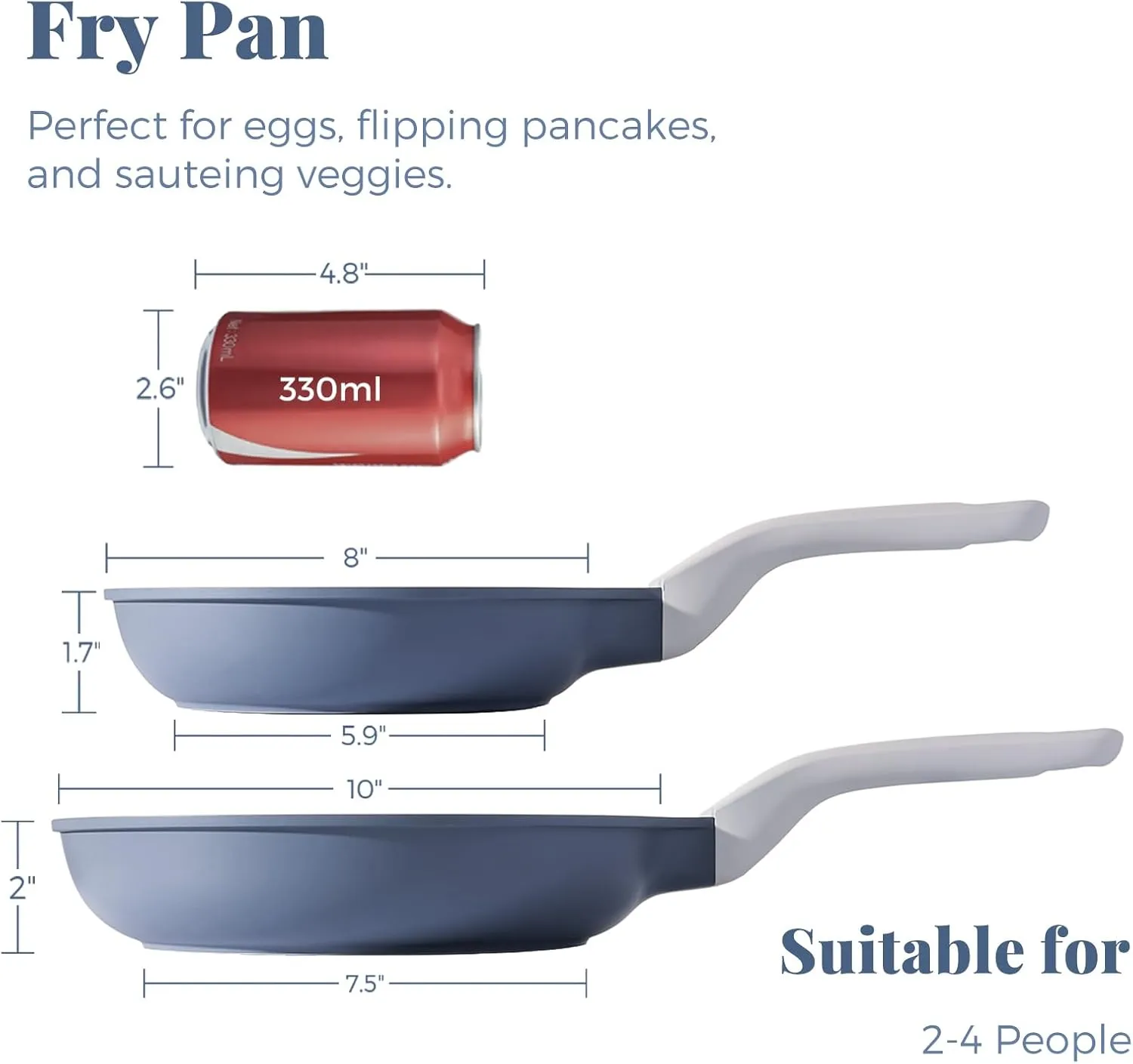 Nonstick Ceramic Frying Pan Set, Non Toxic Skillet, Healthy Egg & Omelet & Chef's Pan, PTFE PFOA & PFAS Free, Induction Compatible (8 10 Inch)