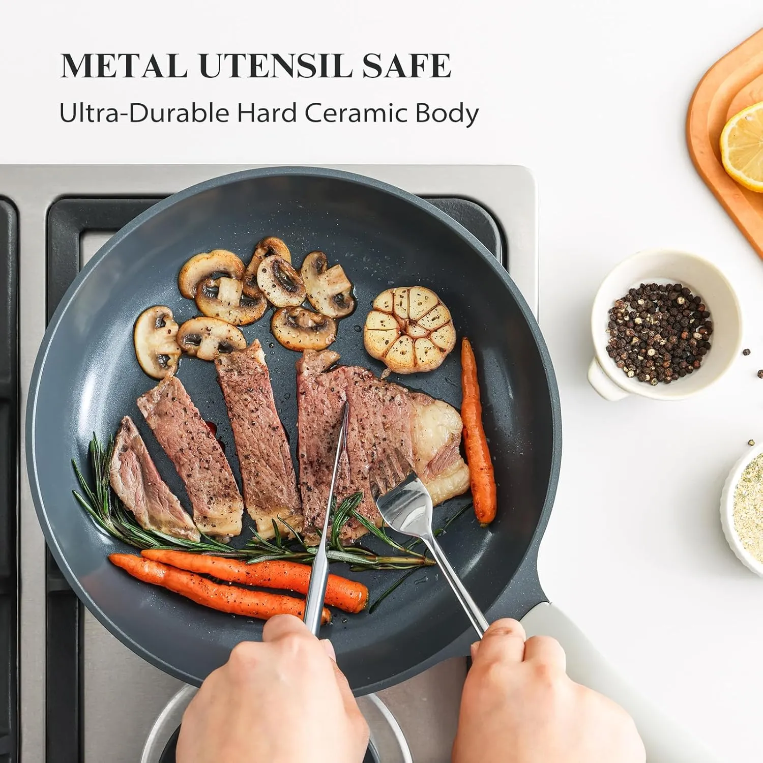 Nonstick Ceramic Frying Pan Set, Non Toxic Skillet, Healthy Egg & Omelet & Chef's Pan, PTFE PFOA & PFAS Free, Induction Compatible (8 10 Inch)