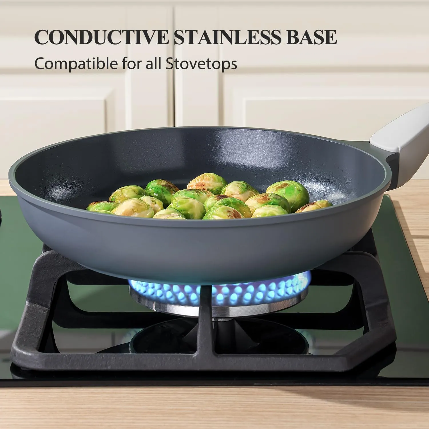 Nonstick Ceramic Frying Pan Set, Non Toxic Skillet, Healthy Egg & Omelet & Chef's Pan, PTFE PFOA & PFAS Free, Induction Compatible (8 10 Inch)