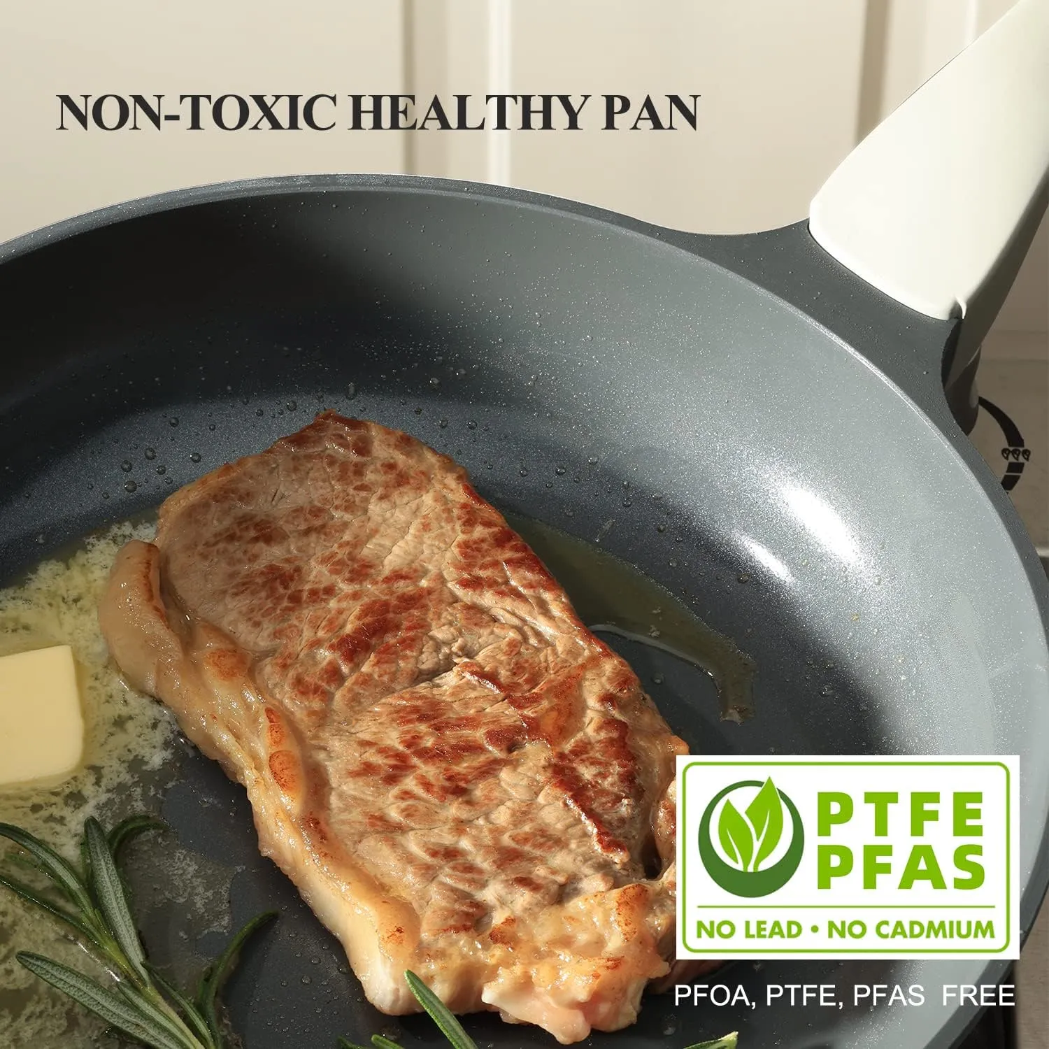 Nonstick Ceramic Frying Pan Set, Non Toxic Skillet, Healthy Egg & Omelet & Chef's Pan, PTFE PFOA & PFAS Free, Induction Compatible (8 10 Inch)