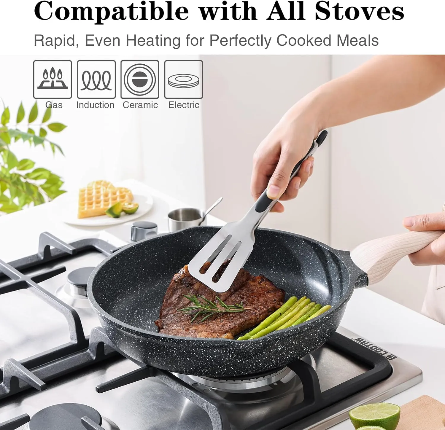 Nonstick Frying Pan Set with Lids, 3 Piece Skillet Set, Healthy Induction Cooking Pan, Stay-Cool Handle, Compatible with All Stovetops, PFOA Free (8, 9.5, 11 Inch)