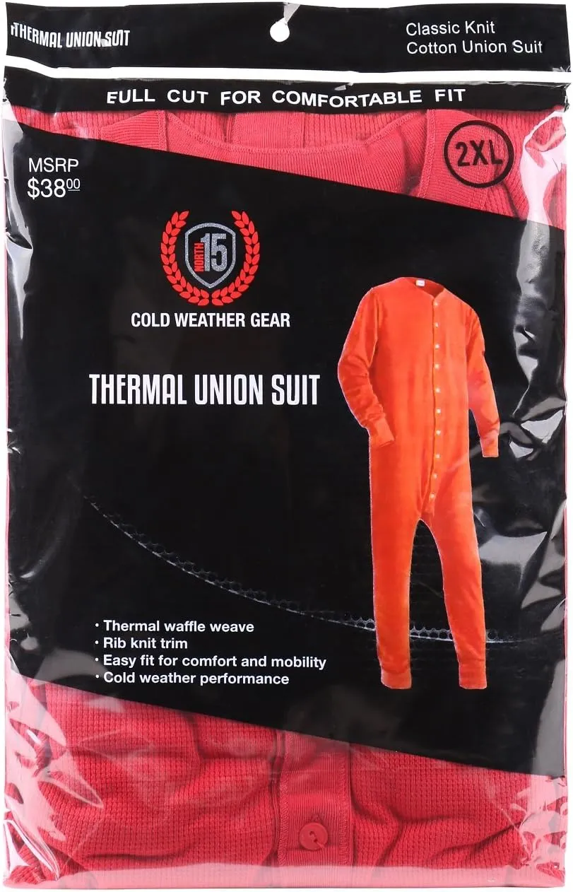 North 15 Mens Onesie Pajamas Union Suit Men Waffle Holiday Red & Green Men's Thermal Underwear Union Suits (S-5XL)