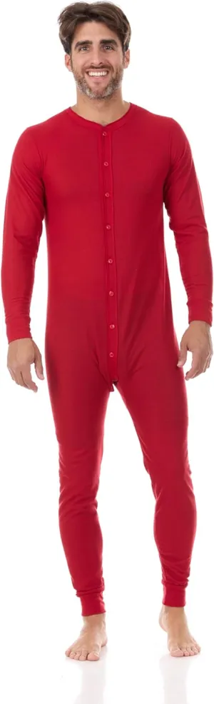 North 15 Mens Onesie Pajamas Union Suit Men Waffle Holiday Red & Green Men's Thermal Underwear Union Suits (S-5XL)
