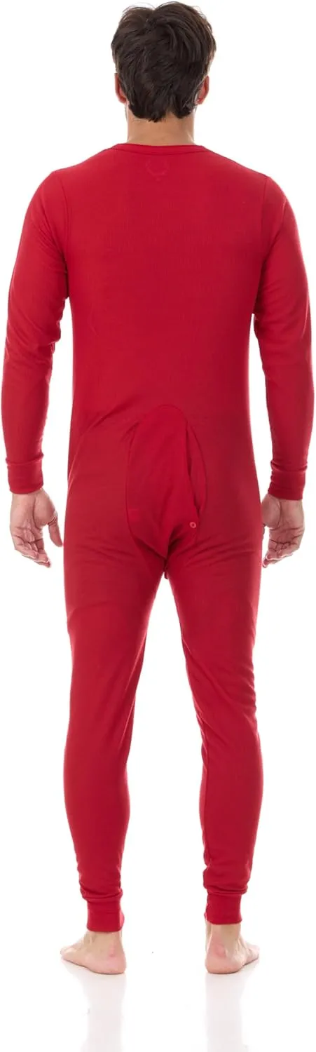 North 15 Mens Onesie Pajamas Union Suit Men Waffle Holiday Red & Green Men's Thermal Underwear Union Suits (S-5XL)