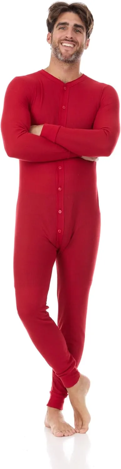North 15 Mens Onesie Pajamas Union Suit Men Waffle Holiday Red & Green Men's Thermal Underwear Union Suits (S-5XL)