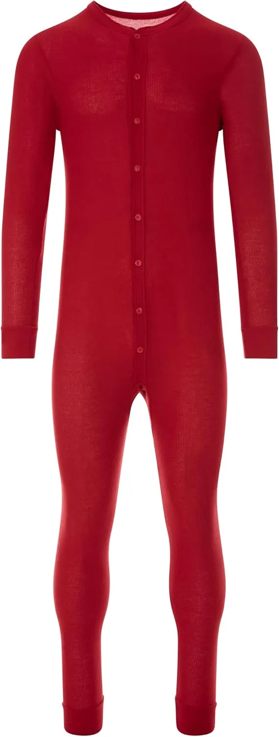 North 15 Mens Onesie Pajamas Union Suit Men Waffle Holiday Red & Green Men's Thermal Underwear Union Suits (S-5XL)