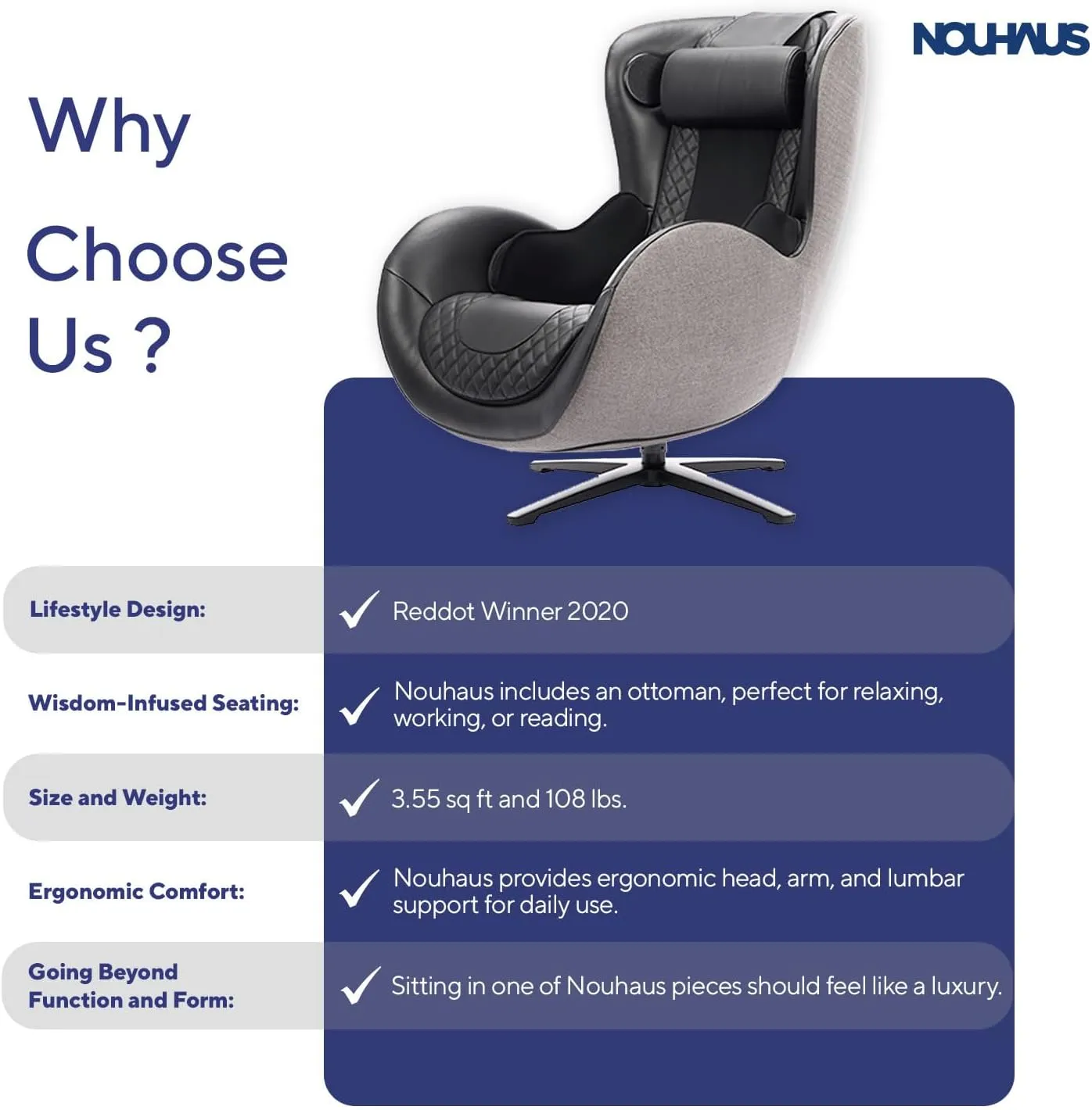 Nouhaus Heated Classic Massage Chair Full Body and Spot Massaging Recliner with Ottoman, Bluetooth Speaker, in-Chair Charger. Portable Shiatsu Body Massager Chair (Black)