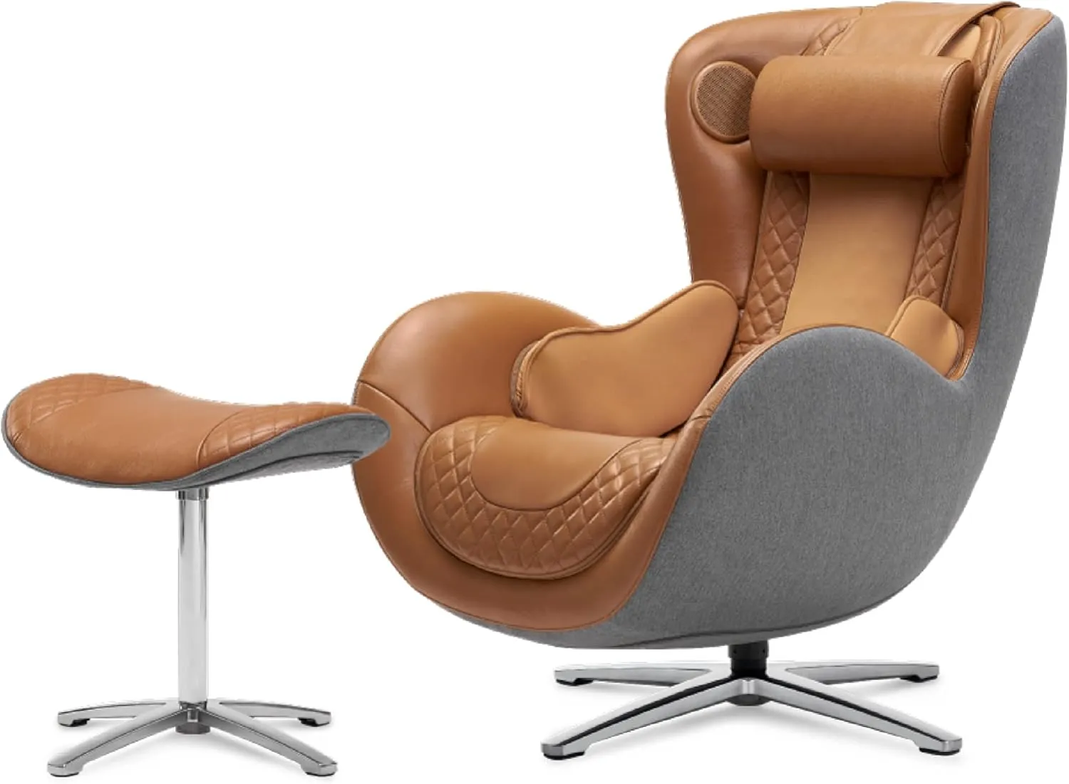 NOUHAUS Heated Classic Massage Chair Full Body and Spot Massaging Recliner with Ottoman, Bluetooth Speaker, in-Chair Charger. Portable Shiatsu Body Massager Chair (Caramel, Leather)