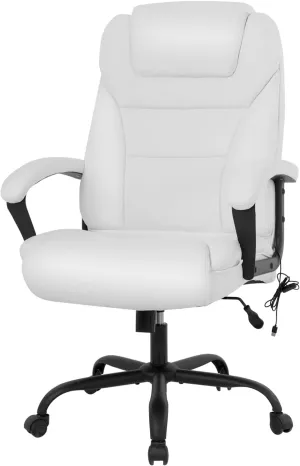 Office Chair Big and Tall 500lbs Ergonomic Computer Chair High Back PU Leather Wide Seat Desk Chair with Lumbar Support Arms Executive Task Chair for Hone Office,White