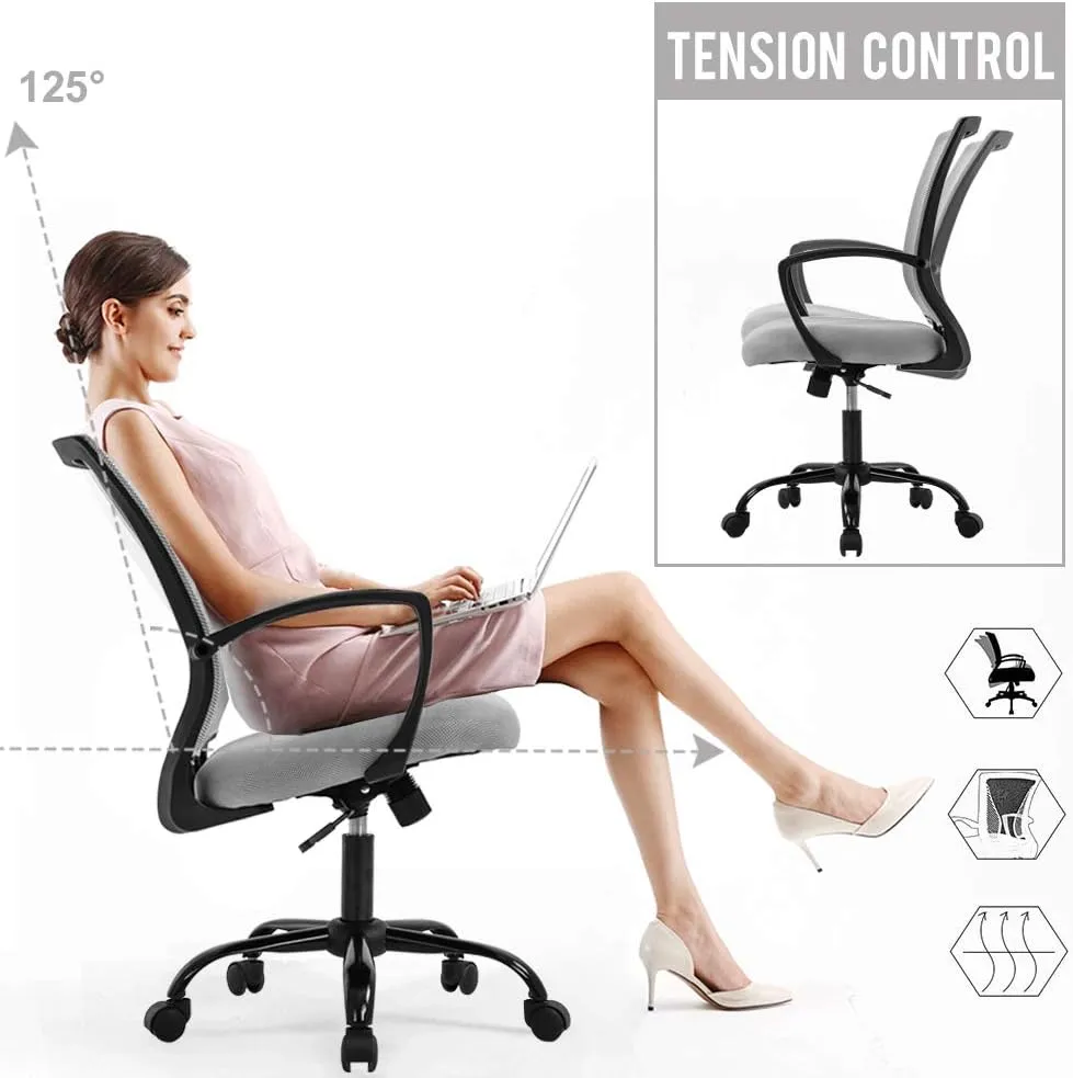 Office Chair Ergonomic Desk Chair Mesh Computer Chair with Lumbar Support Armrest Mid Back Rolling Swivel Task Adjustable Chair for Women Adults, Grey