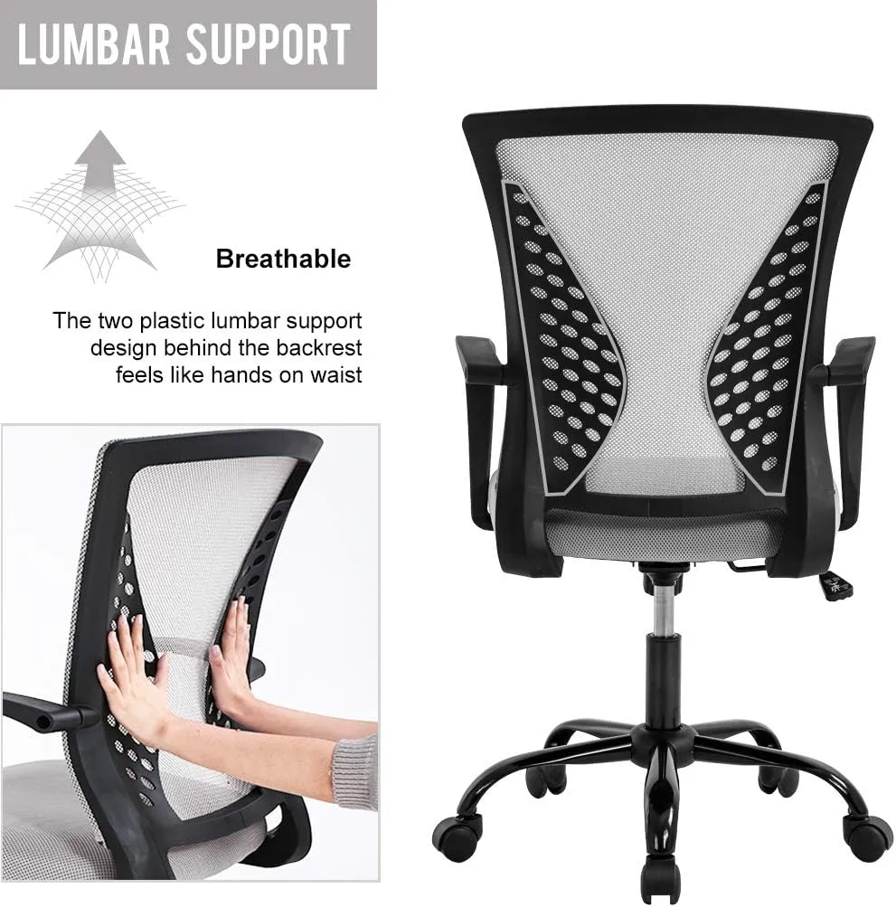Office Chair Ergonomic Desk Chair Mesh Computer Chair with Lumbar Support Armrest Mid Back Rolling Swivel Task Adjustable Chair for Women Adults, Grey