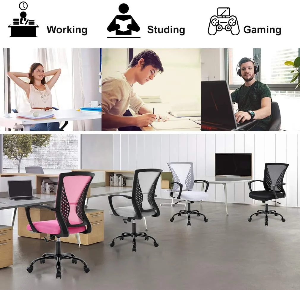Office Chair Ergonomic Desk Chair Mesh Computer Chair with Lumbar Support Armrest Mid Back Rolling Swivel Task Adjustable Chair for Women Adults, Grey