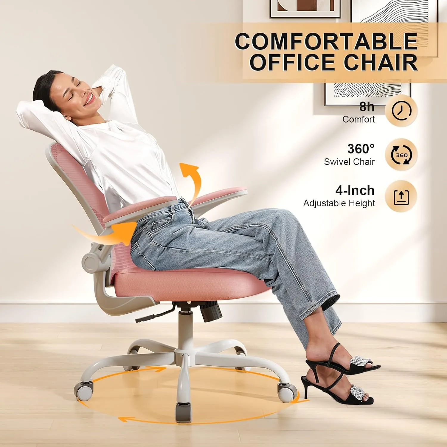 Office Chair, Ergonomic Desk Chairs 330LBS Capacity High Back Mesh Computer with Flip-up Armrests, Comfy Work with Adjustable Lumbar Support, Rolling Swivel Executive Task