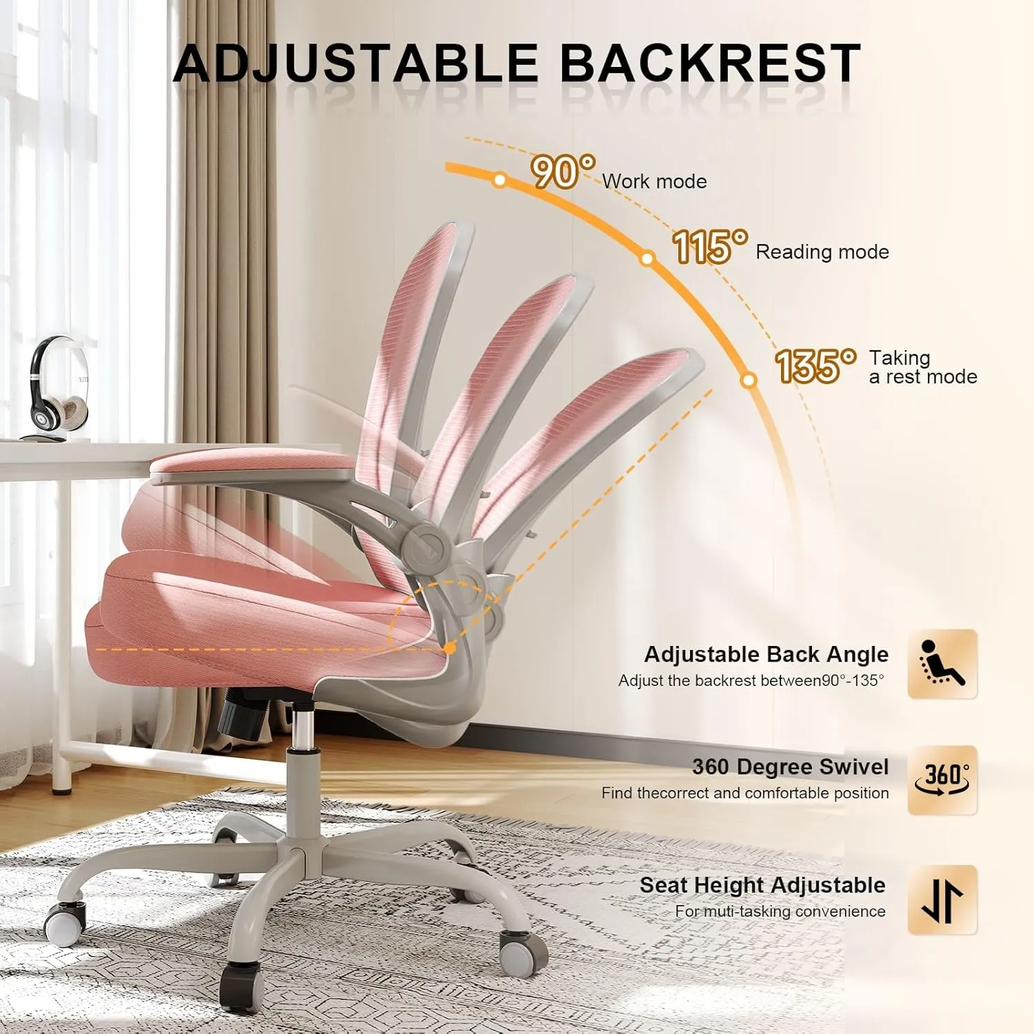Office Chair, Ergonomic Desk Chairs 330LBS Capacity High Back Mesh Computer with Flip-up Armrests, Comfy Work with Adjustable Lumbar Support, Rolling Swivel Executive Task