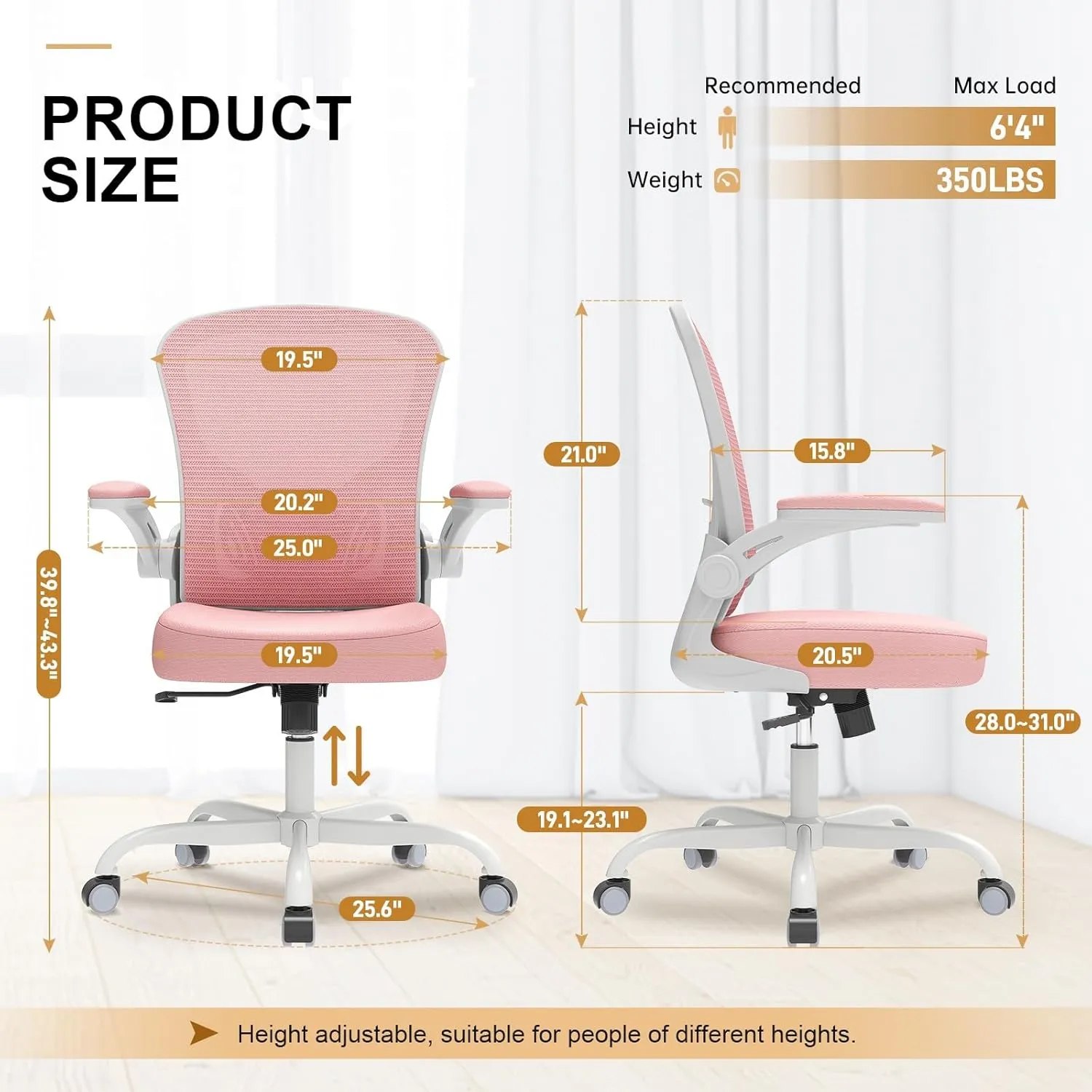 Office Chair, Ergonomic Desk Chairs 330LBS Capacity High Back Mesh Computer with Flip-up Armrests, Comfy Work with Adjustable Lumbar Support, Rolling Swivel Executive Task