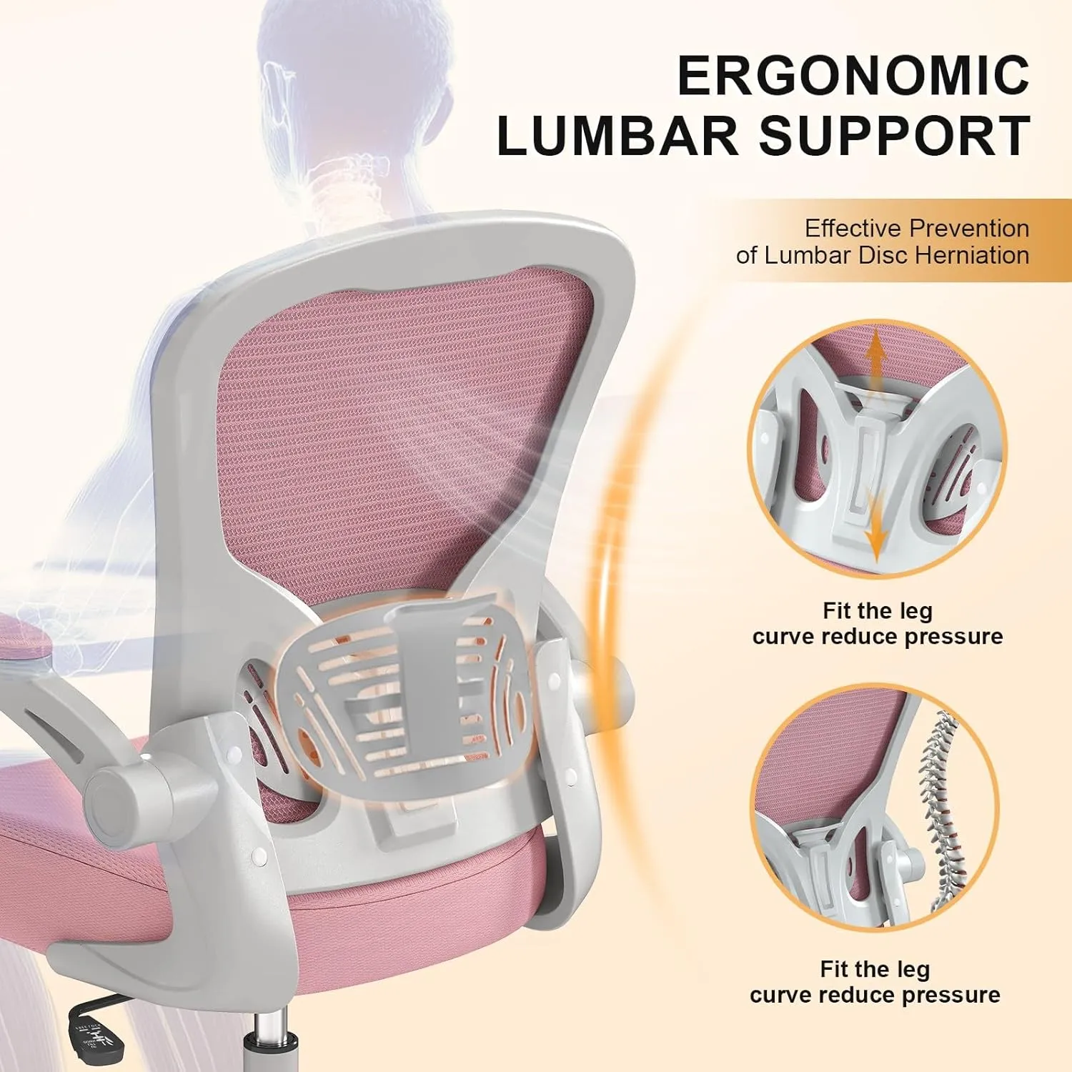 Office Chair, Ergonomic Desk Chairs 330LBS Capacity High Back Mesh Computer with Flip-up Armrests, Comfy Work with Adjustable Lumbar Support, Rolling Swivel Executive Task