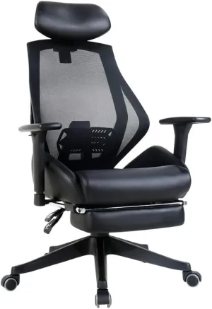 Office Chair Ergonomics Mesh Chair Pu Leather Seat Computer Chair Desk Chair High Back Chair Adjustable Headrest and Armrest