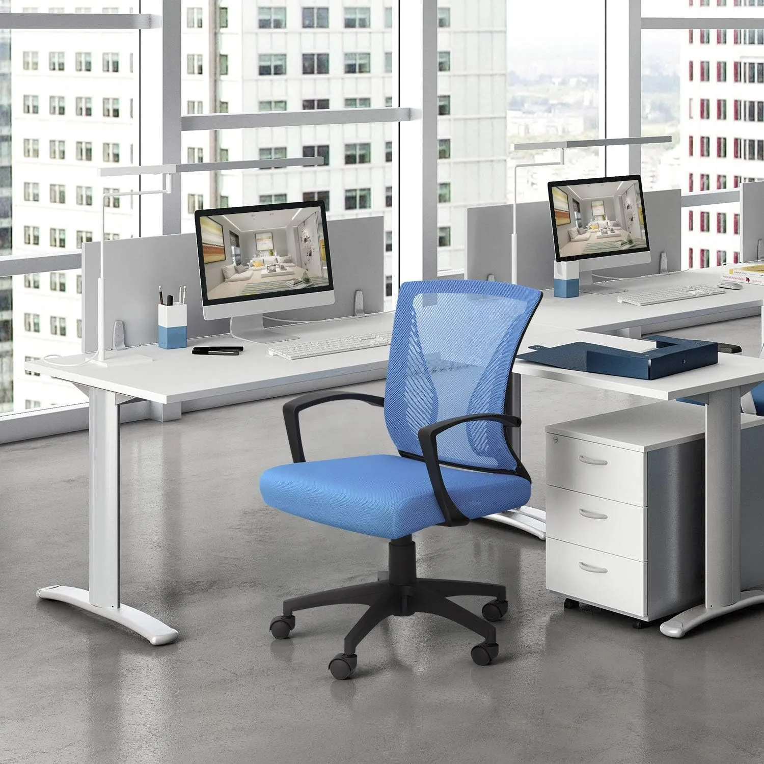 Office Chairs, Office Chair Mid Back Swivel Lumbar Support Desk Chair, Computer Ergonomic Mesh Chair with Armrest(B)