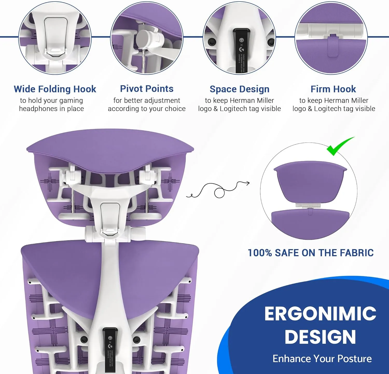 OFFICE LOGIX SHOP Embody Headrest Compatible with Herman Miller Embody Chair (Amethyst Fabric/White Frame)