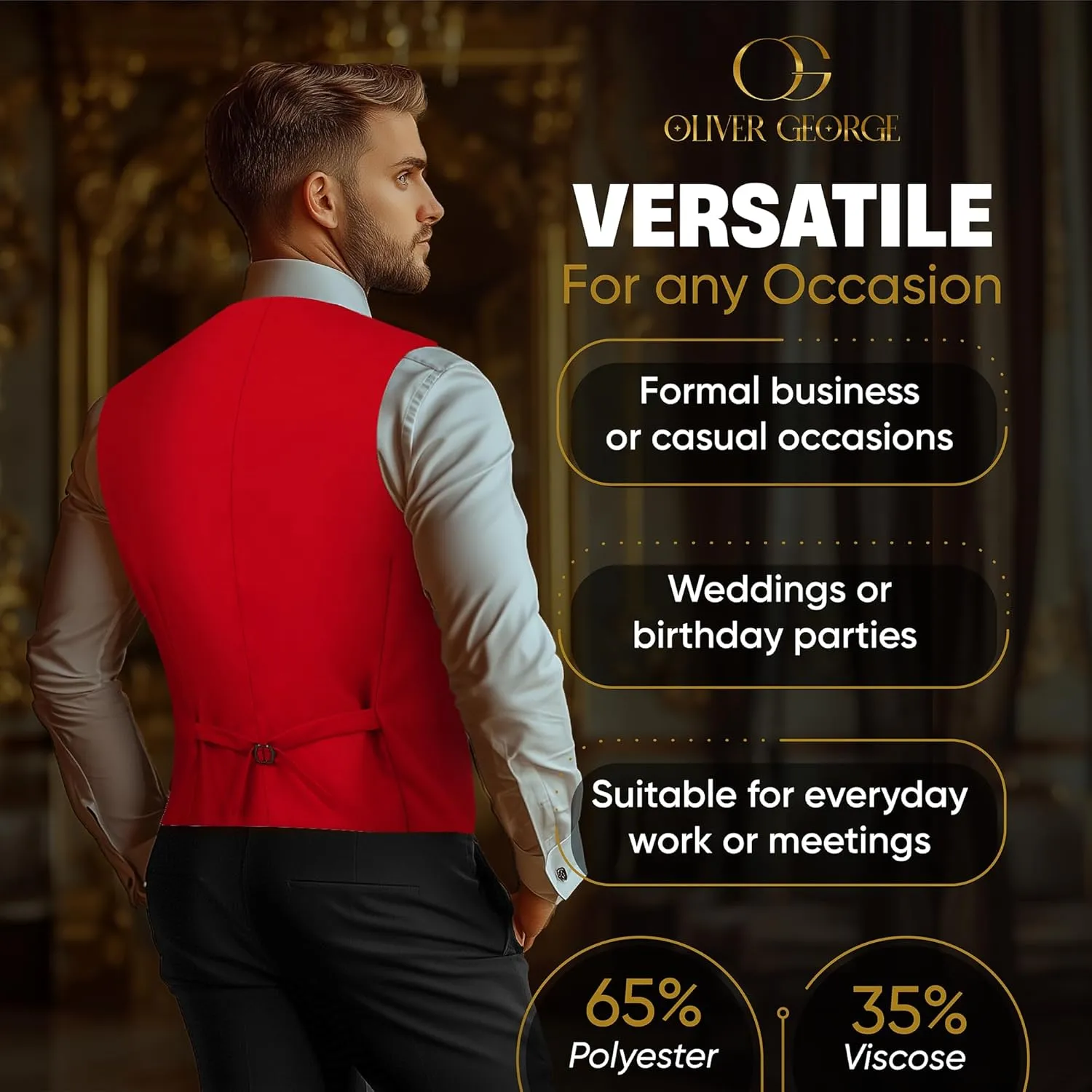 Oliver George Men's Layered Formal Solid Formal Tuxedo Dress Vest Waistcoat Business Vest for Suit or Tuxedo
