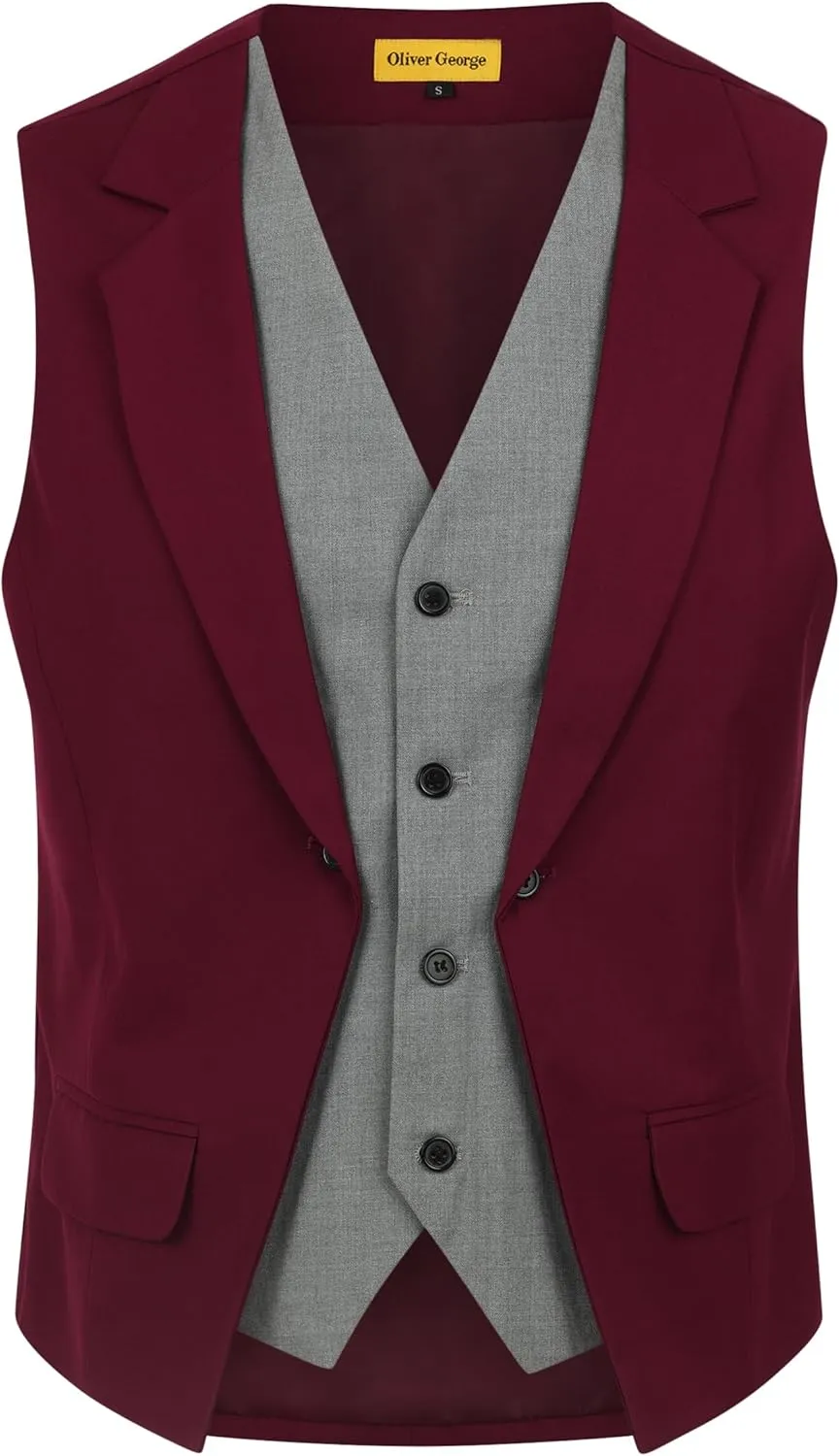 Oliver George Men's Layered Formal Solid Formal Tuxedo Dress Vest Waistcoat Business Vest for Suit or Tuxedo