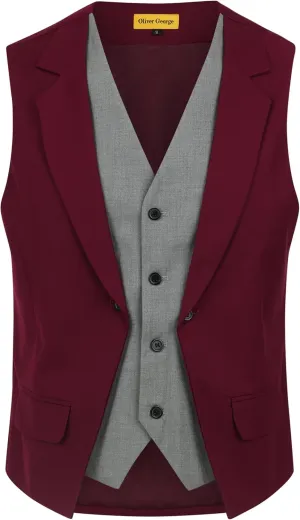 Oliver George Men's Layered Formal Solid Formal Tuxedo Dress Vest Waistcoat Business Vest for Suit or Tuxedo