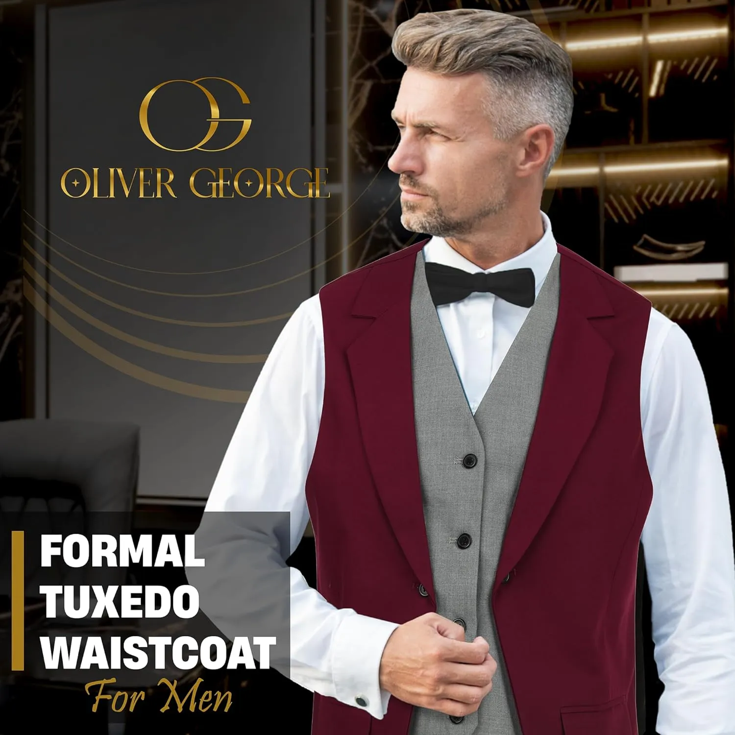 Oliver George Men's Layered Formal Solid Formal Tuxedo Dress Vest Waistcoat Business Vest for Suit or Tuxedo