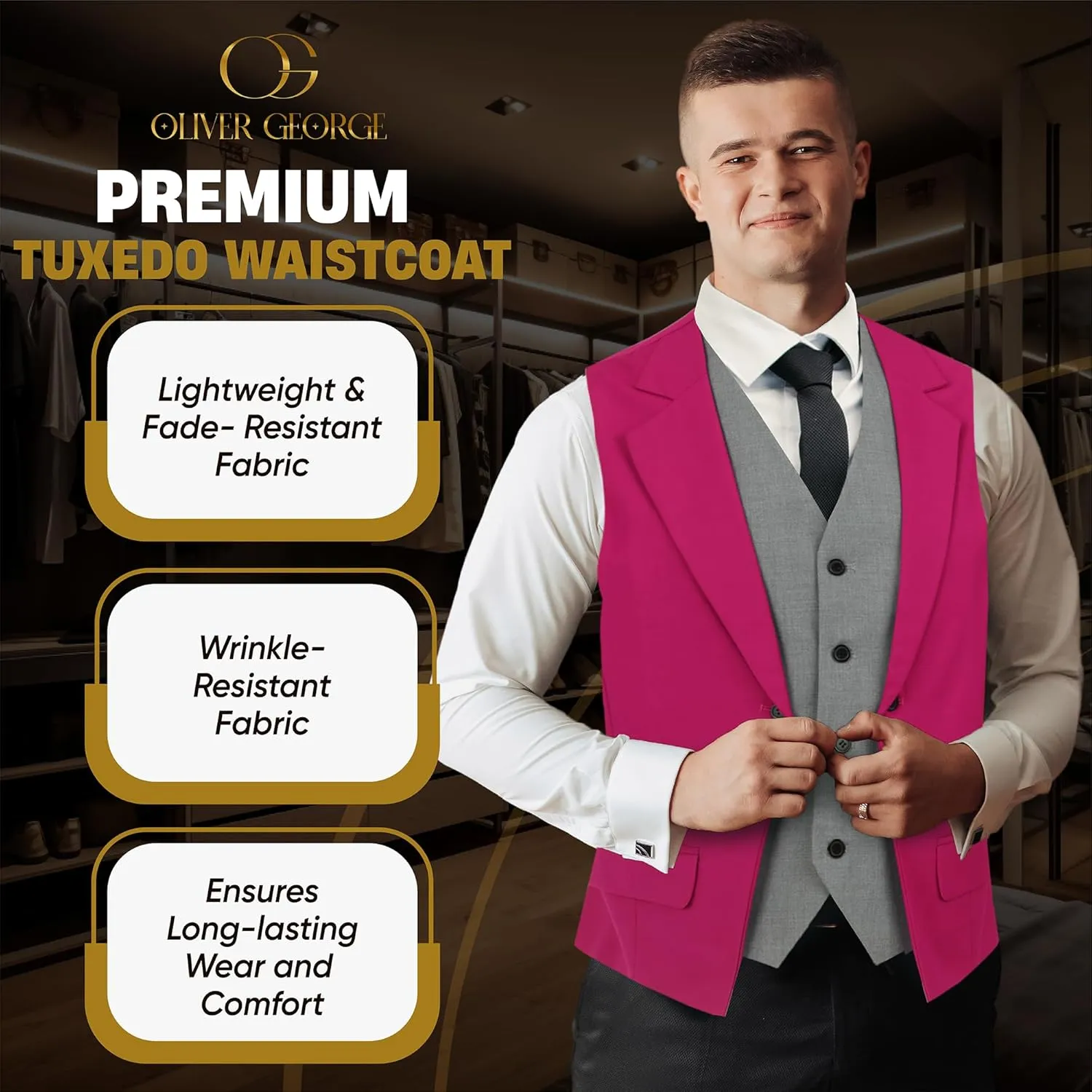 Oliver George Men's Layered Formal Solid Formal Tuxedo Dress Vest Waistcoat Business Vest for Suit or Tuxedo