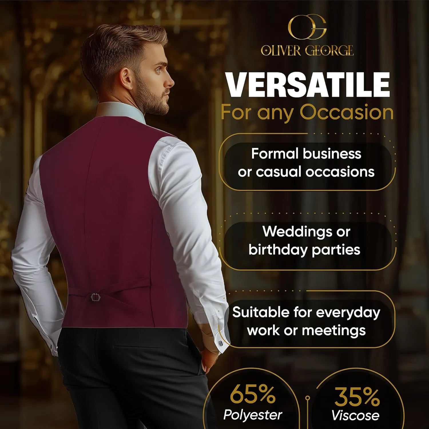 Oliver George Men's Layered Formal Solid Formal Tuxedo Dress Vest Waistcoat Business Vest for Suit or Tuxedo