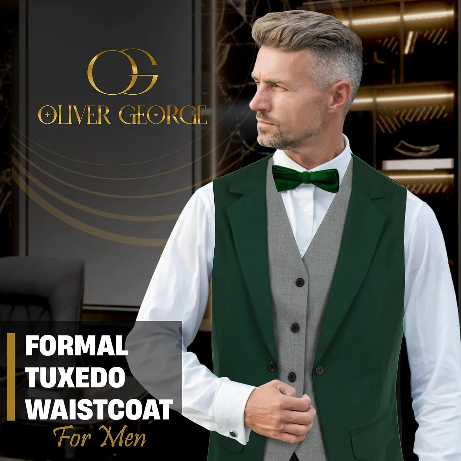 Oliver George Men's Layered Formal Solid Formal Tuxedo Dress Vest Waistcoat Business Vest for Suit or Tuxedo