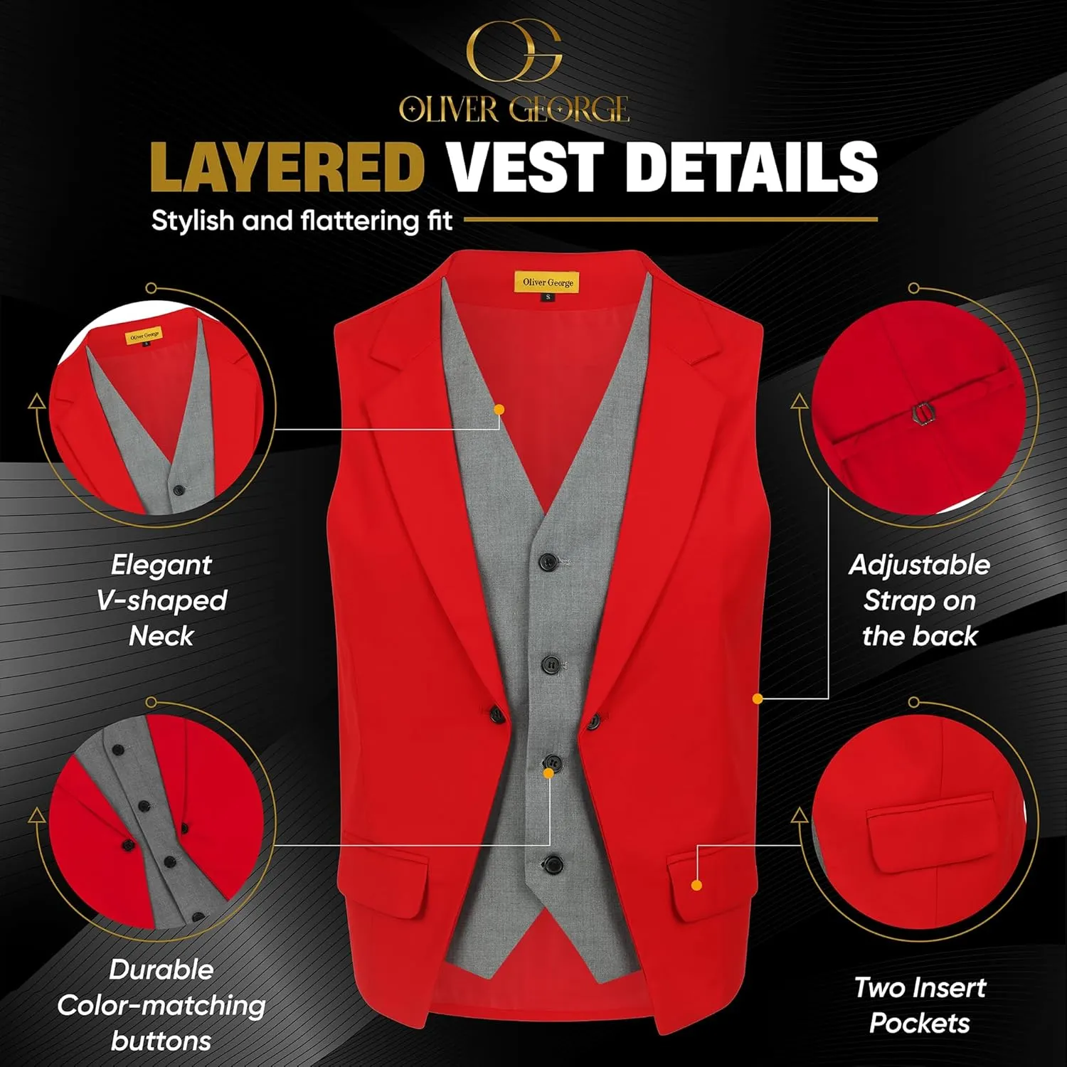 Oliver George Men's Layered Formal Solid Formal Tuxedo Dress Vest Waistcoat Business Vest for Suit or Tuxedo