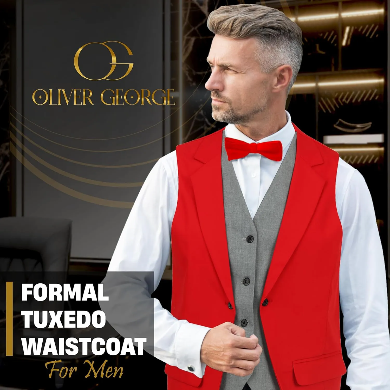 Oliver George Men's Layered Formal Solid Formal Tuxedo Dress Vest Waistcoat Business Vest for Suit or Tuxedo