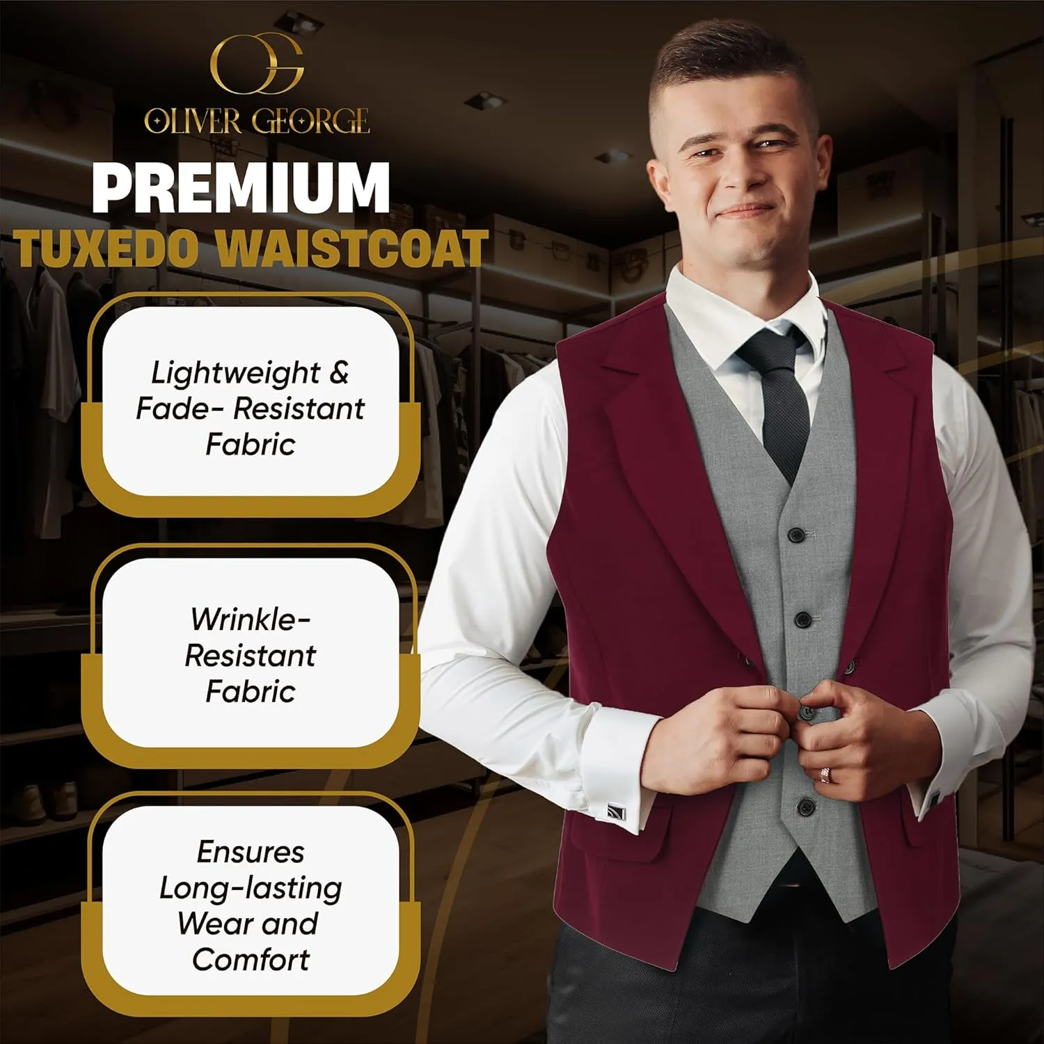 Oliver George Men's Layered Formal Solid Formal Tuxedo Dress Vest Waistcoat Business Vest for Suit or Tuxedo