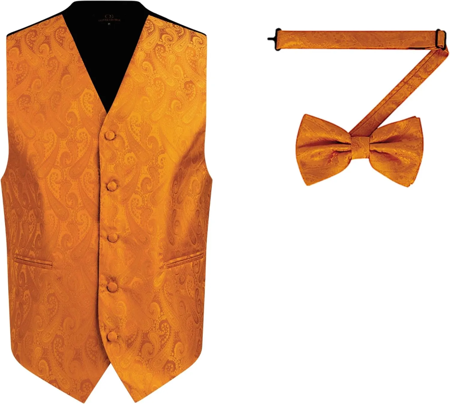Oliver George Men's Paisley Formal Waistcoat Tuxedo Dress Vest Bow Tie Set for Suit or Tuxedo