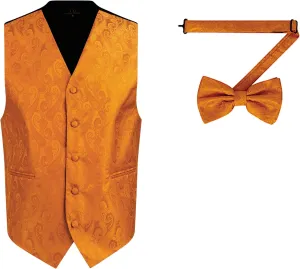Oliver George Men's Paisley Formal Waistcoat Tuxedo Dress Vest Bow Tie Set for Suit or Tuxedo