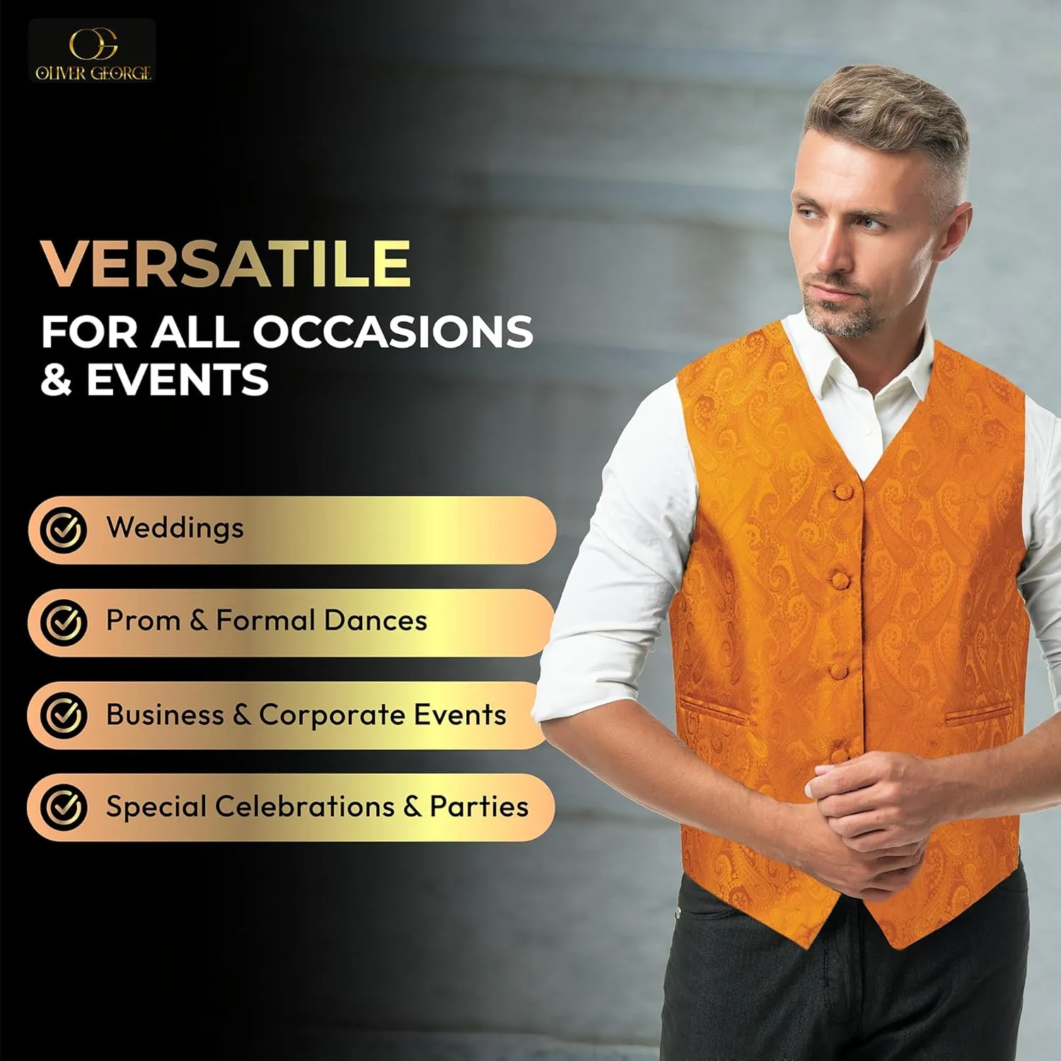 Oliver George Men's Paisley Formal Waistcoat Tuxedo Dress Vest Bow Tie Set for Suit or Tuxedo