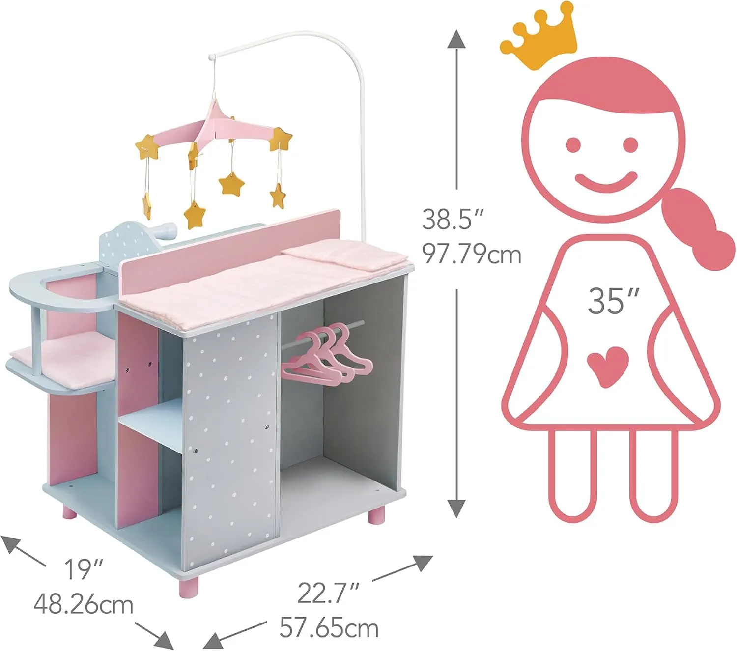 Olivia's Little World 6-in-1 Wooden Baby Doll Changing Station with Crib, Changing Table, High Chair, Double-Door Closet, Sink and Washing Machine, Multicolored