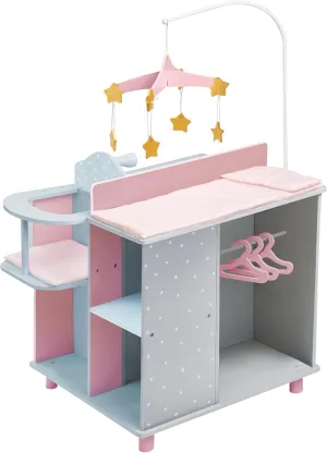 Olivia's Little World 6-in-1 Wooden Baby Doll Changing Station with Crib, Changing Table, High Chair, Double-Door Closet, Sink and Washing Machine, Multicolored