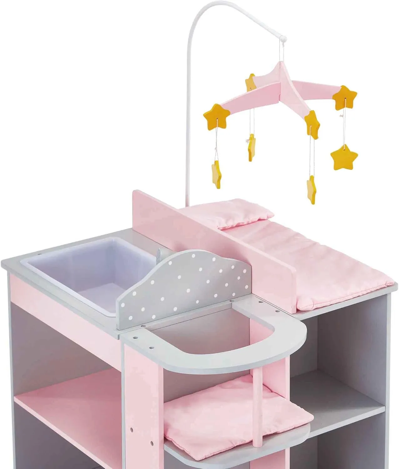 Olivia's Little World 6-in-1 Wooden Baby Doll Changing Station with Crib, Changing Table, High Chair, Double-Door Closet, Sink and Washing Machine, Multicolored