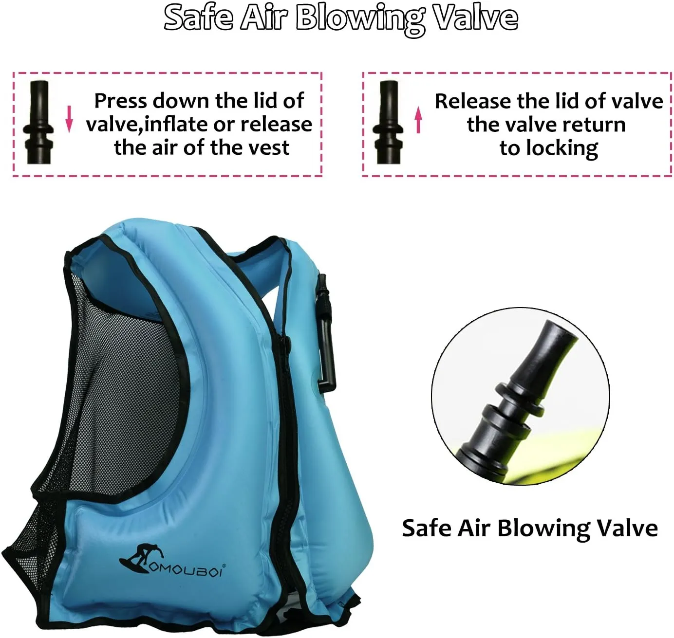 OMOUBOI Inflatable Snorkel Vest Kayak Swim Vest for Adults Snorkel Vests Inflatable Buoyancy Jacket Portable Diving Jackets Swimming Vests for Snorkeling Water Sports Beginner Adults-Only (96-220 lbs)
