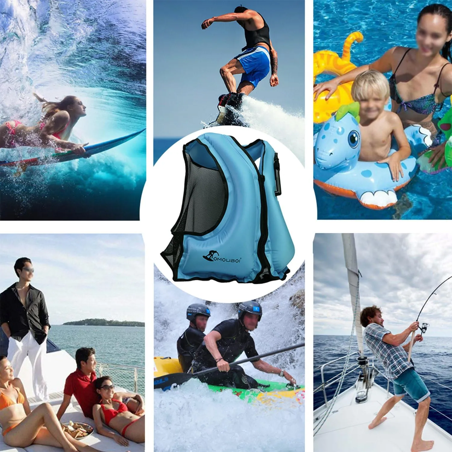OMOUBOI Inflatable Snorkel Vest Kayak Swim Vest for Adults Snorkel Vests Inflatable Buoyancy Jacket Portable Diving Jackets Swimming Vests for Snorkeling Water Sports Beginner Adults-Only (96-220 lbs)
