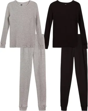 ONLY BOYS’ Thermal Underwear Set – 4 Piece Waffle Knit Top and Long Johns (2T-16)