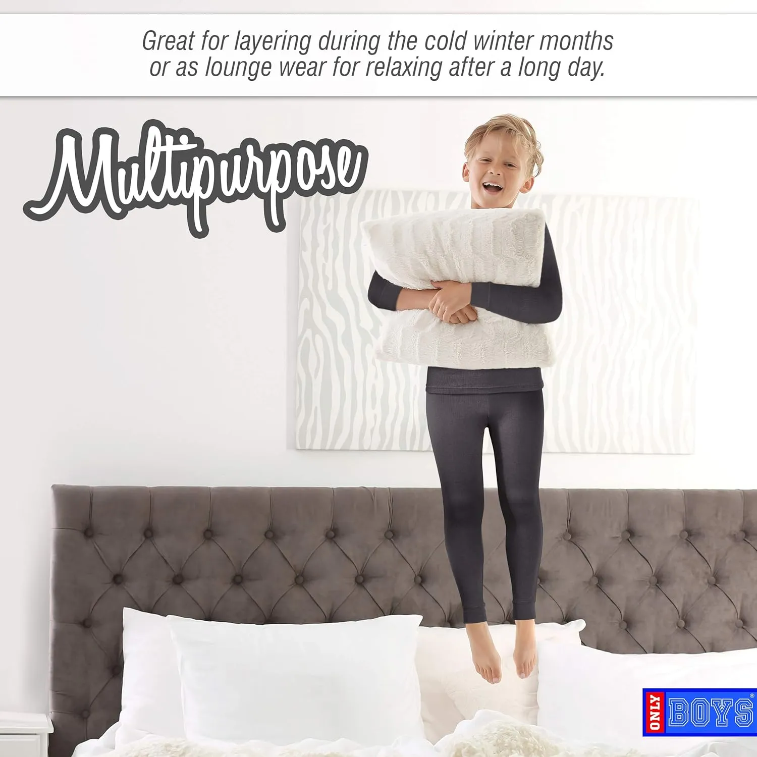 ONLY BOYS’ Thermal Underwear Set – 4 Piece Waffle Knit Top and Long Johns (2T-16)