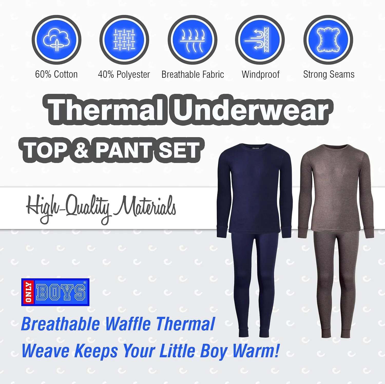 ONLY BOYS’ Thermal Underwear Set – 4 Piece Waffle Knit Top and Long Johns (2T-16)