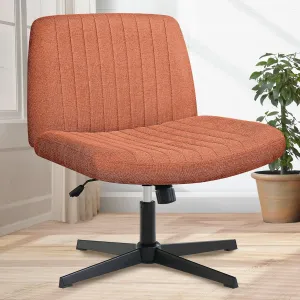 Orange Factory Criss Cross Chair No Wheel Wide Cross Legged Office Desk Vanity Chair Comfy Fabric Armless Adjustable Swivel for Home Computer Task (Brown)