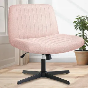 Orange Factory Criss Cross Chair No Wheel Wide Cross Legged Office Desk Vanity Chair Comfy Fabric Armless Adjustable Swivel for Home Computer Task (Pink)