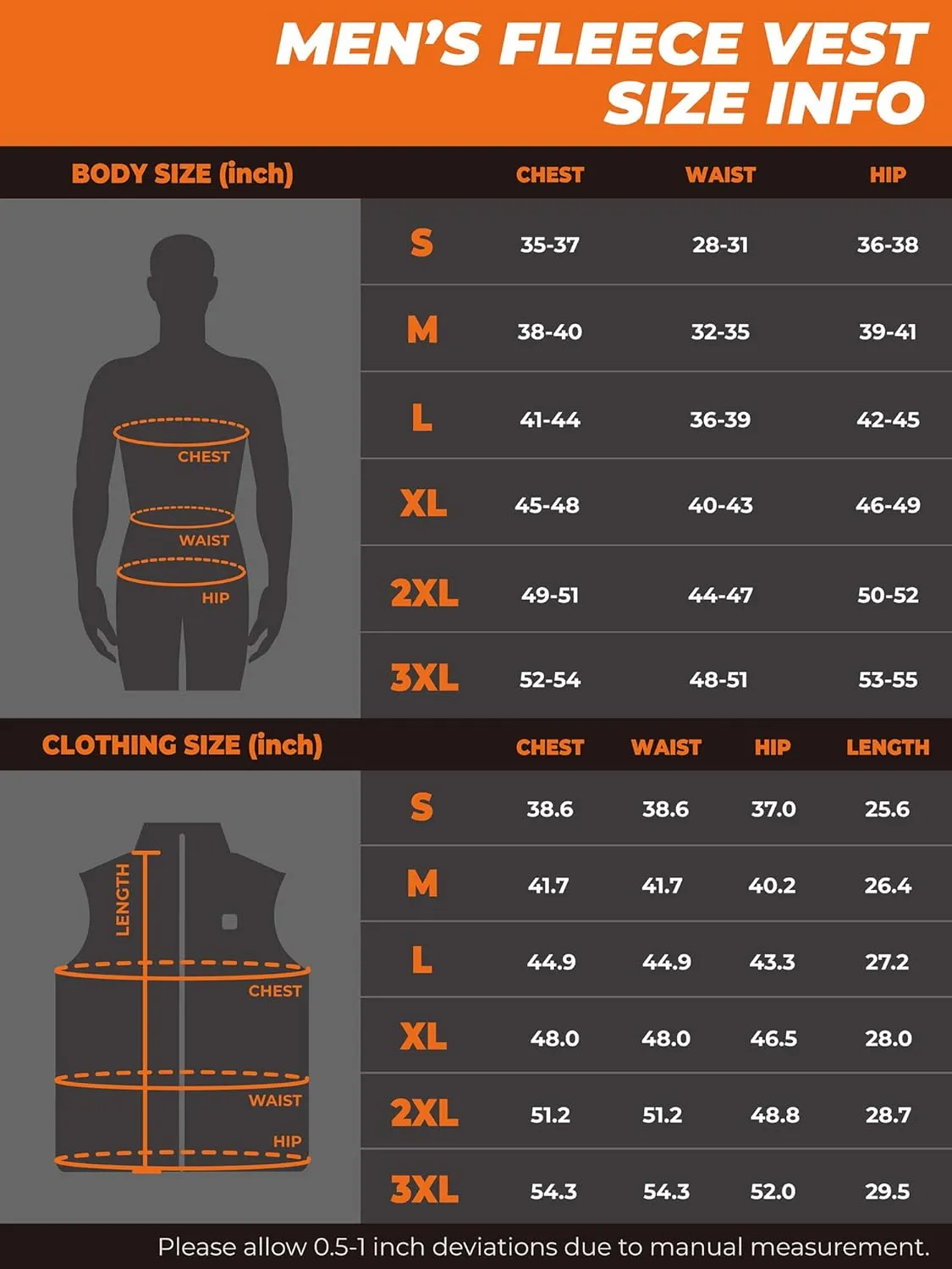 ORORO Men's Heated Vest with Battery, Lightweight Heating Fleece Vest (Charger Not Included)